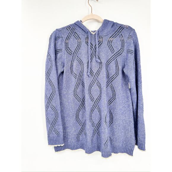 Soft Surroundings Blue Pointelle Knit Hooded Sweater Size Small - Picture 1 of 5